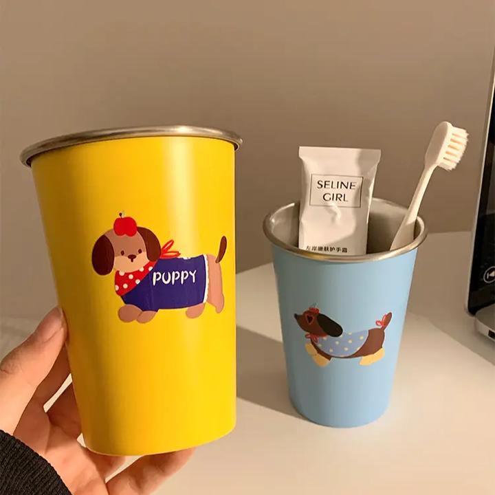 洛诺兔可爱腊肠狗漱口杯家用牙刷杯子洗漱杯情侣学生旅行不锈钢杯