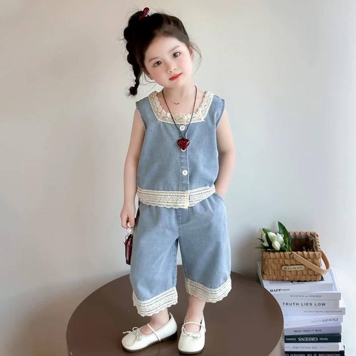女童牛仔套装夏季2025新款洋气儿童女宝宝夏装无袖背心短裤两件套