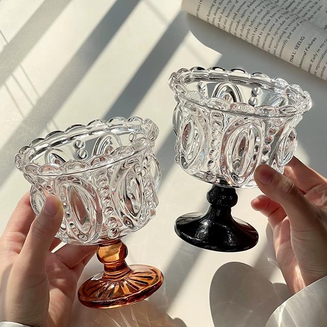 法式浪漫复古浮雕香槟杯高颜值中古微醺酒杯红酒高脚甜酒玻璃杯子