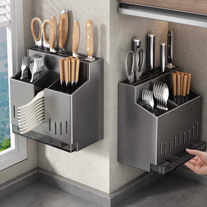 德国品质不锈钢筷子收纳盒刀架一体式厨房置物架壁挂式勺子桶筷笼