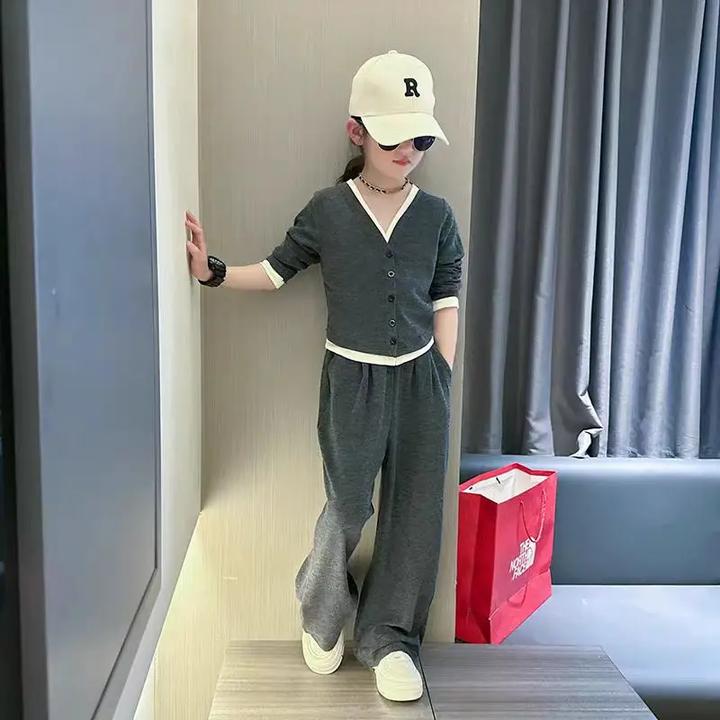 D女童秋季套装2025新款中大童假两件针织阔腿裤两件套女孩时髦秋