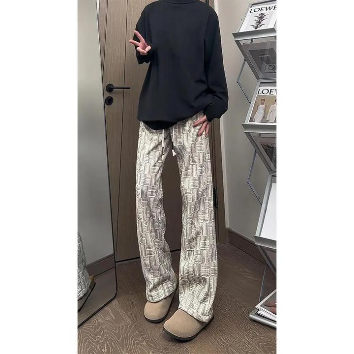 黑白小香风格子灯芯绒裤子男款春秋季加绒弯刀裤垂坠感直筒休闲裤