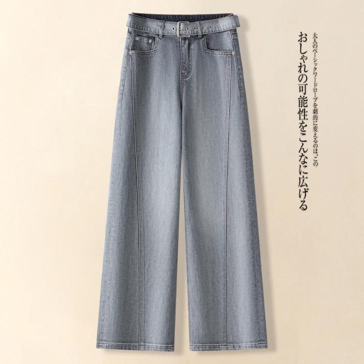 水泥灰阔腿牛仔裤女2025春新款美式高街爆款长裤高腰直筒休闲裤棉