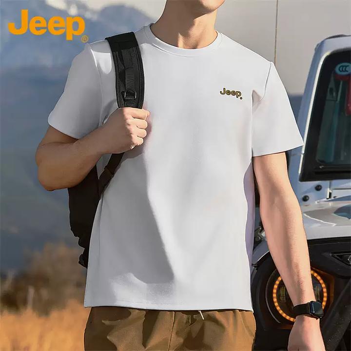 Jeep吉普夏季短袖t恤男士2025新薄款纯色圆领休闲运动体恤上衣男