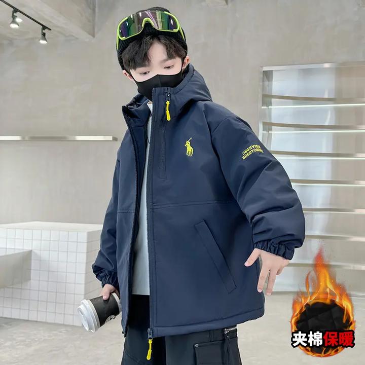 男童夹棉加厚冲锋衣外套秋冬季6-12岁中大童洋气儿童男孩冬装棉衣