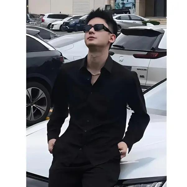 痞帅高级感长袖衬衫男款春秋季叠穿内搭衬衣cleanfit英伦雅痞外套