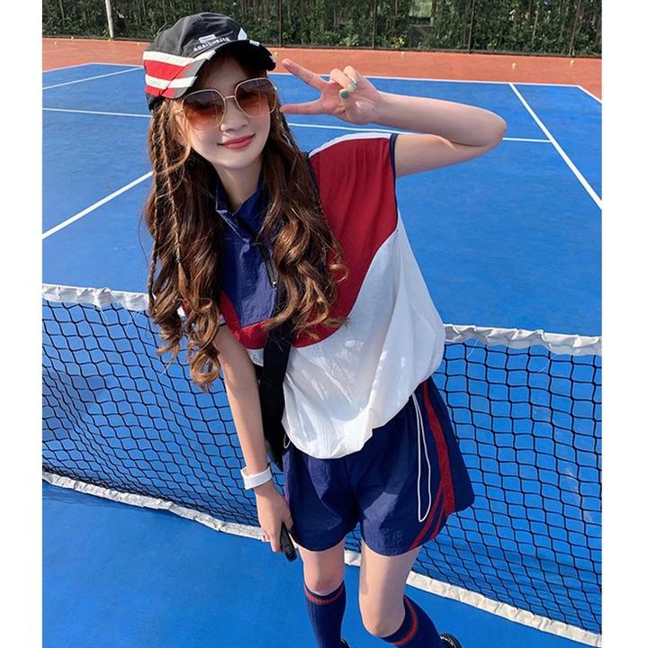 网红减龄运动套装女夏季时尚防晒上衣休闲短裤跑步服小个子两件套