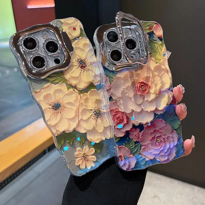 适用苹果系列iPhone16新款手机壳优雅粉白牡丹全包隐形支架镜头膜