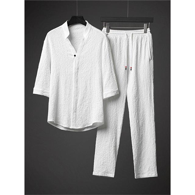 亚麻男装中国风国潮宋制汉服男夏季短袖t恤唐装男款年轻棉麻套装