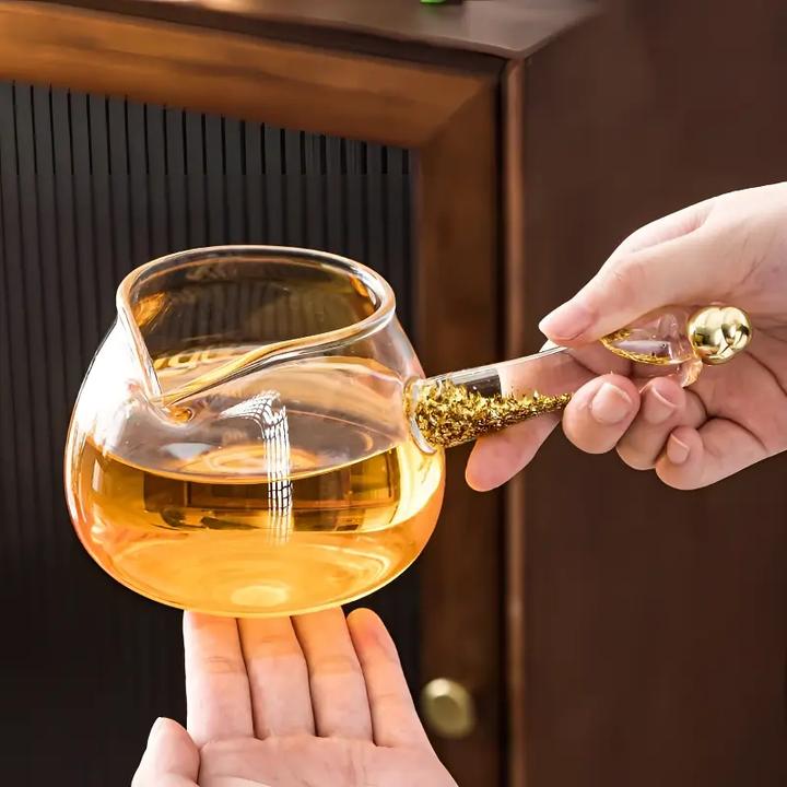 鎏金高硼硅玻璃侧把壶公道杯茶漏家用玻璃公杯分茶器耐热茶具配件