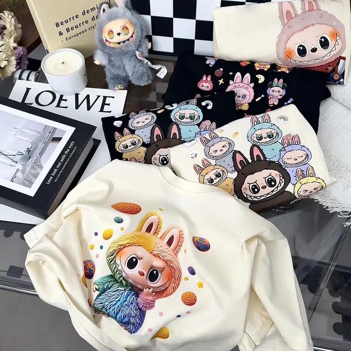 儿童纯棉短袖亲子装t恤2025新款中大童国潮卡通印花男女童上衣T恤