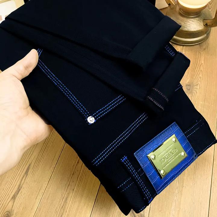 【克莱因蓝三本针】秋季新款纯黑不易掉色男合体直筒百搭弹力牛仔裤