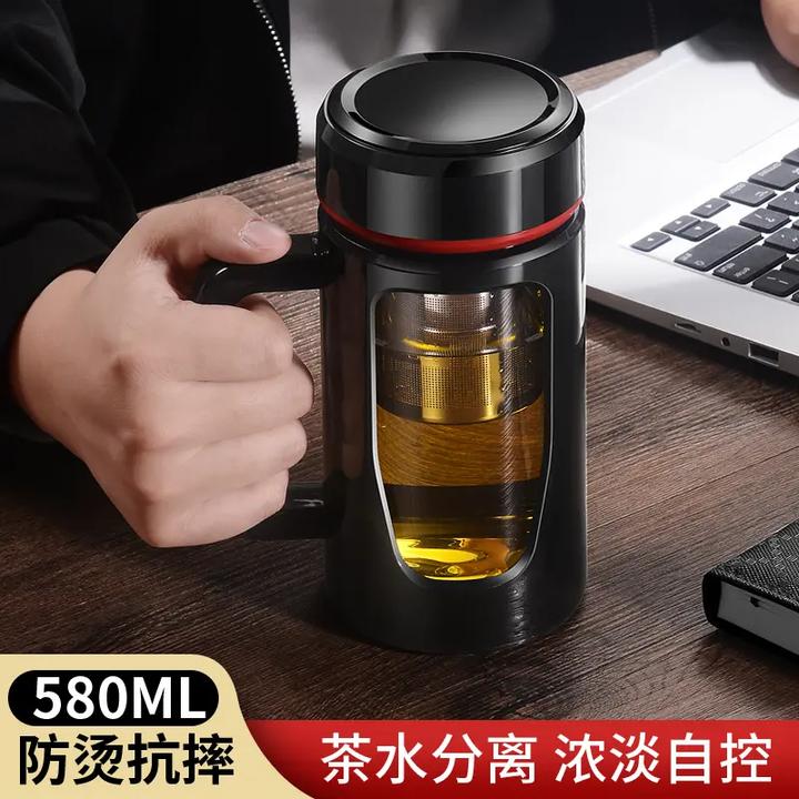 茶杯玻璃杯男高档带把手办公室个人专用泡茶杯大容量水杯子