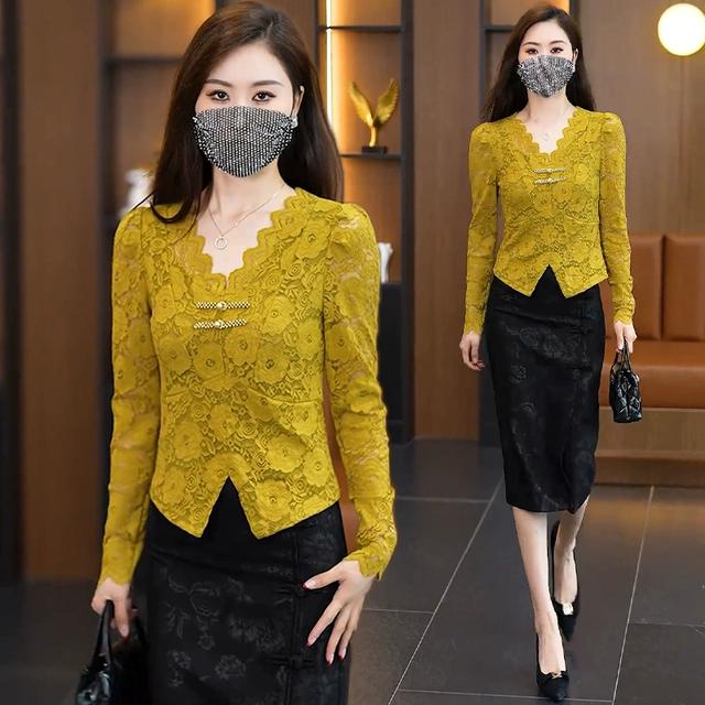 时尚套装女2024春秋季新款小个子显瘦气质蕾丝衬衫半身裙两件套潮