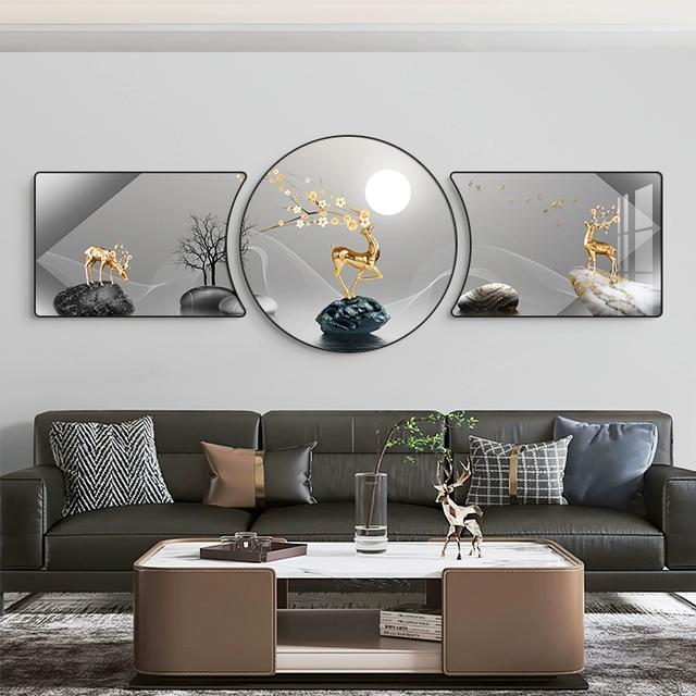 新款客厅三联画北欧风格装饰画晶瓷镶钻沙发背景画高级感墙画挂画
