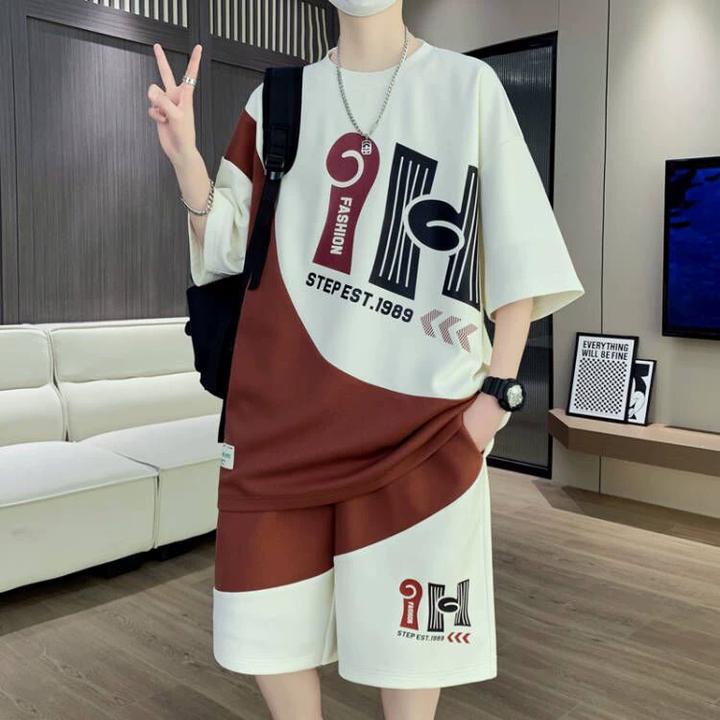 稻草人夏季新款潮流韩版短袖T恤男百搭假两件休闲宽松纯时尚童