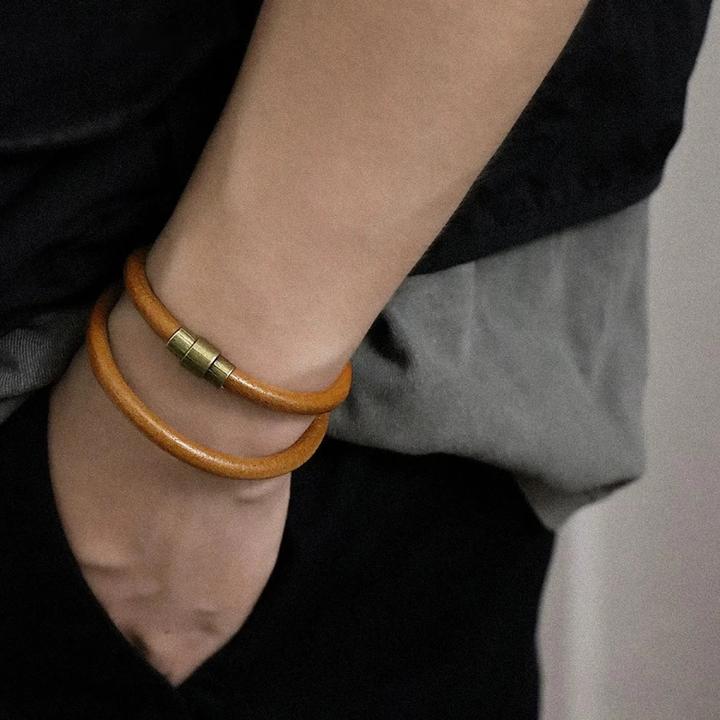 合金皮质手镯 【一生之环】中性风手镯磁吸棕色手链个性皮革手环ins