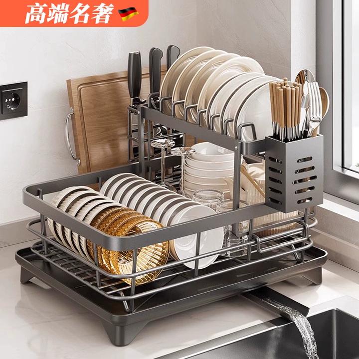德国厨房置物架家用不锈钢多功能免打孔大容量沥水篮碗碟筷收纳架