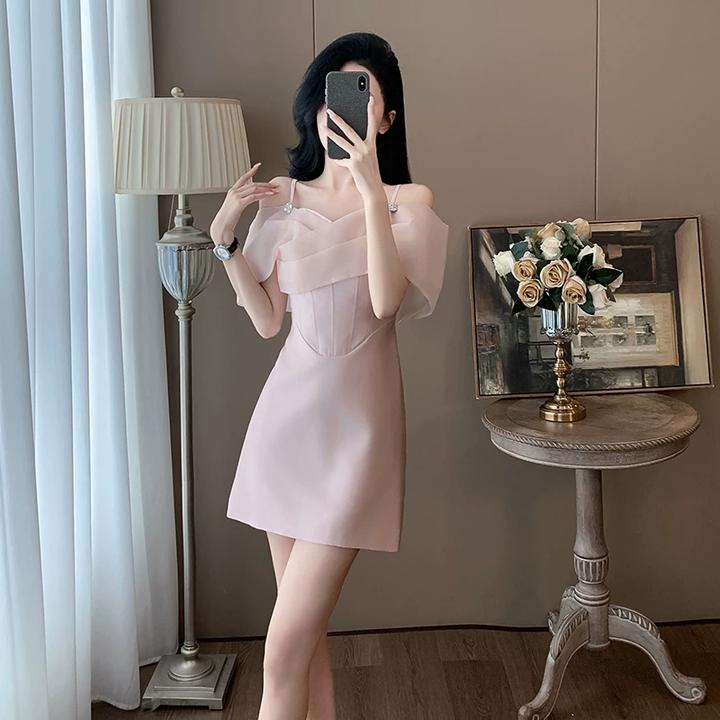 夏季名媛轻奢气质裙子女小个子收腰无袖吊带连衣裙小香风高级感