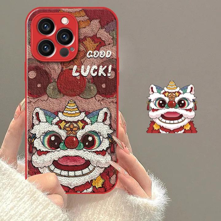 【单壳】蛇年醒狮适用苹果16华为vivo小米oppo金属漆小羊皮手机壳