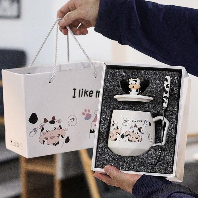 可爱呆萌卡通奶牛陶瓷马克杯家用办公水杯男女杯早餐杯耐高温杯子