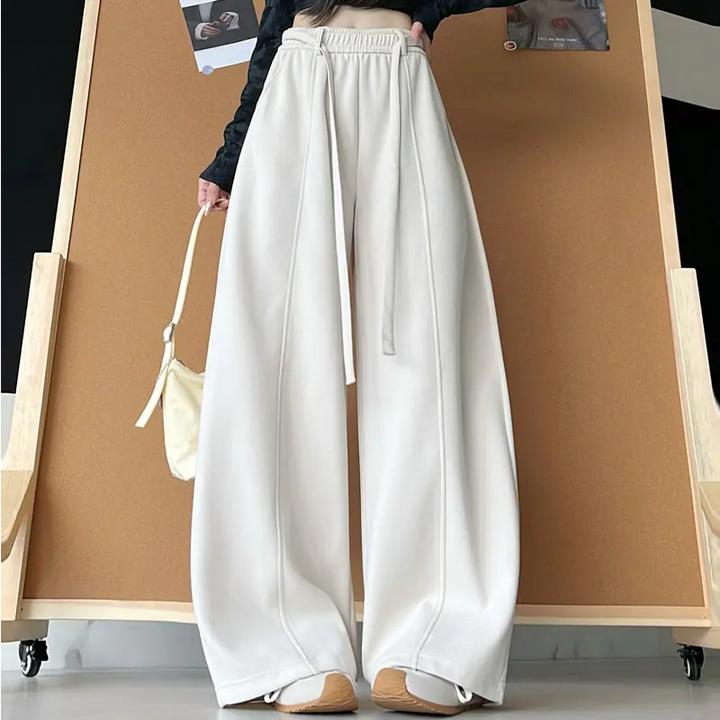 秋季女士抽绳卫裤运动裤女垂感直筒阔腿裤休闲百搭女裤慵懒风长裤
