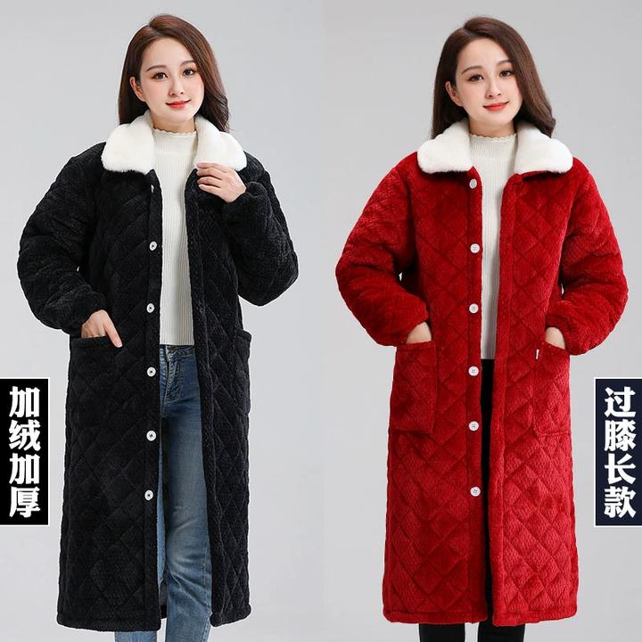 冬季加厚加绒男女长款罩衣加棉外套棉衣三层加厚保暖工作服家居服