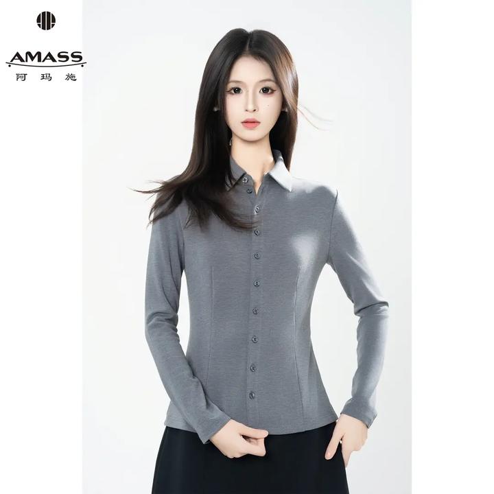 AMASS/阿玛施秋季新款复古格雷灰时尚单排扣休闲修身复古灰格防晒