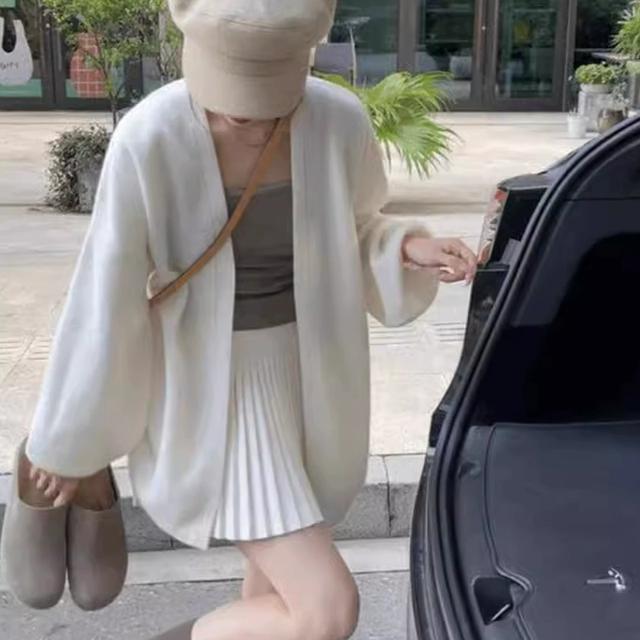 温柔风气质白色毛衣外套女秋冬2024新款慵懒宽松百搭针织开衫上衣