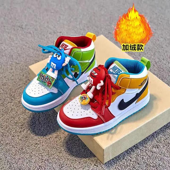 大黄蜂AJ儿童高帮运动鞋童鞋秋冬女童鞋子M豆鸳鸯鞋加绒男童板鞋