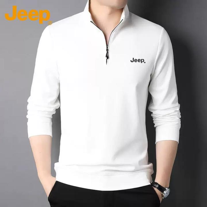 Jeep吉普白色卫衣男士长袖t恤春季2025年新款半拉链休闲上衣服男