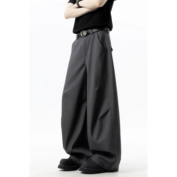 褶皱弯刀西裤男款2025春季新款美式复古重磅宽松直筒阔腿休闲长裤