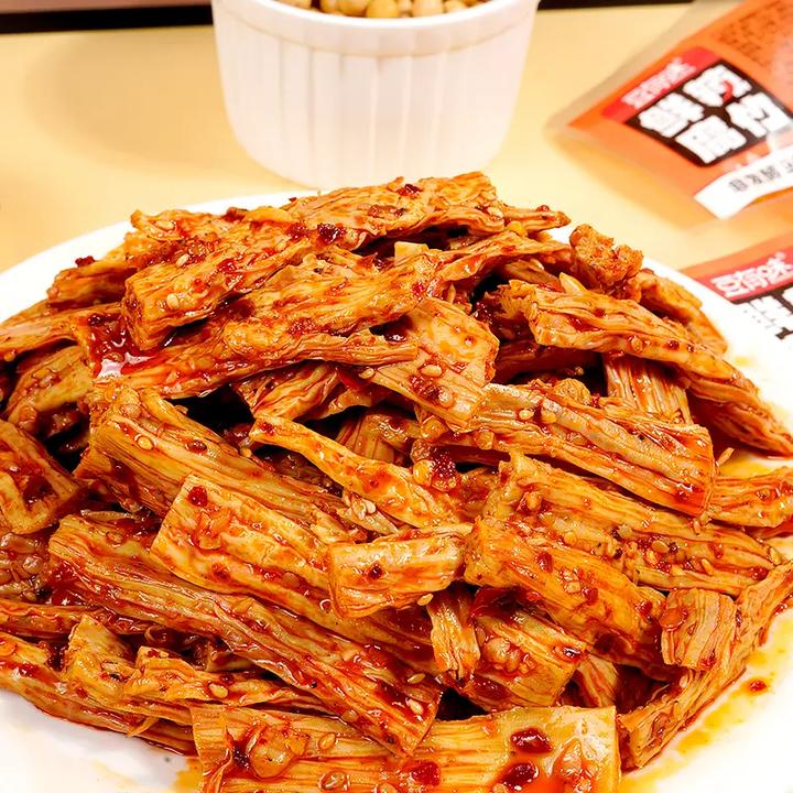 M湖南特产手工香辣腐竹古法卤制鲜香麻辣豆腐皮卤菜零食