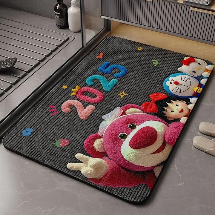 卡通3d硅藻泥浴室地垫2025吸水防滑地垫儿童防摔垫洗手间脚垫E675