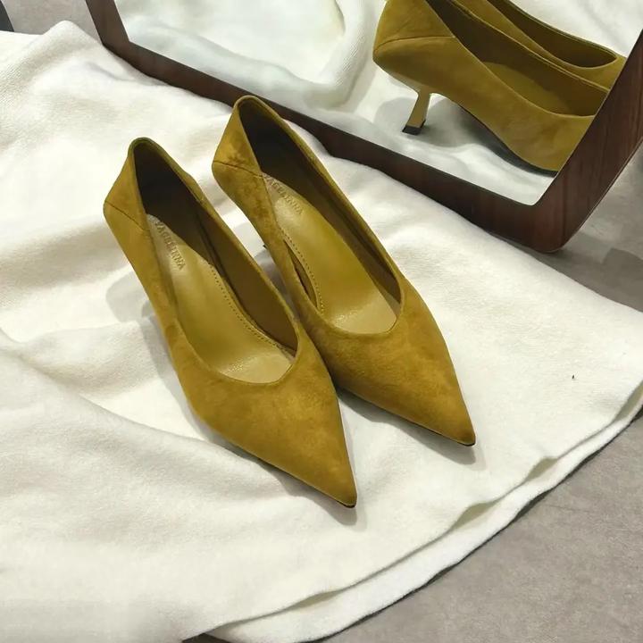 单鞋女2025春秋季新款百搭通勤中跟浅口小跟鞋法式尖头细跟低跟鞋