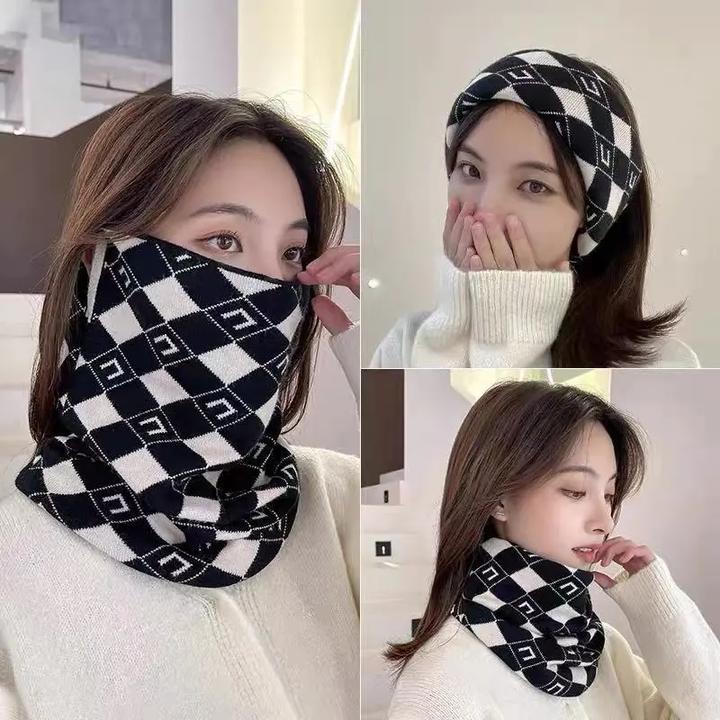 秋冬时尚防寒保暖挂耳围脖围巾百搭针织加厚骑行防风户外面罩