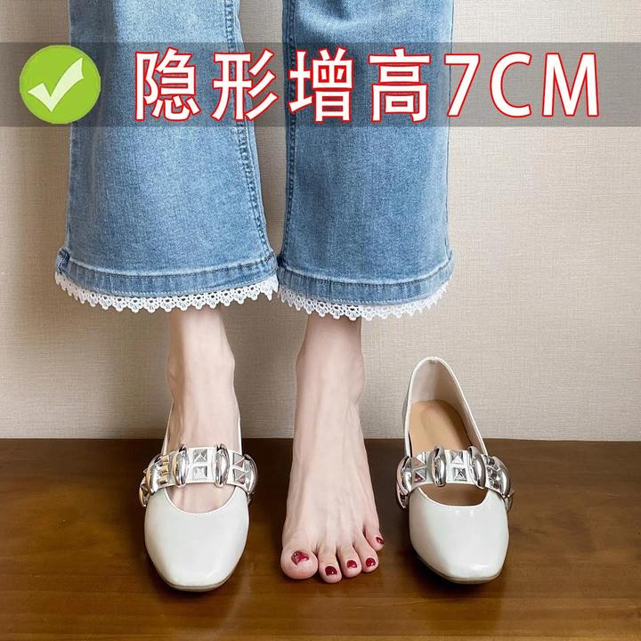 7厘米小码夏季新一字带粗跟单鞋女法式浅口女鞋隐形增高玛丽珍鞋