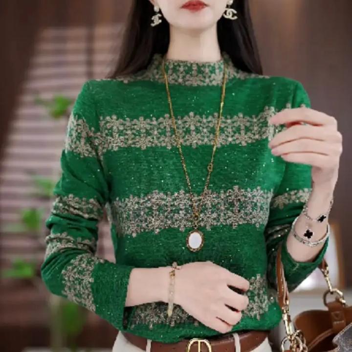 秋冬新款时尚减龄长袖拉绒半高领百搭打底上衣