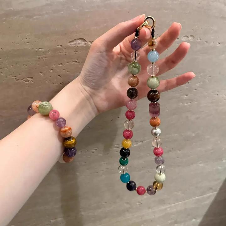 铜合金项链  朱珠同款多宝圆珠项链女彩色少女风小众轻奢珠宝首饰