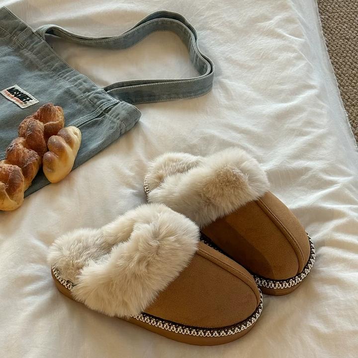 复古踩屎感加绒棉拖2025冬季新款百搭防滑雪地棉鞋居家保暖毛毛鞋