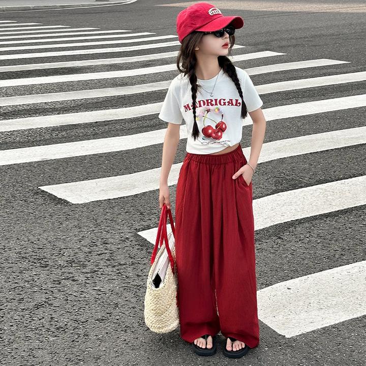 女童夏季韩系修身短袖T恤阔腿裤套装中大童洋气时髦儿童夏装薄款t