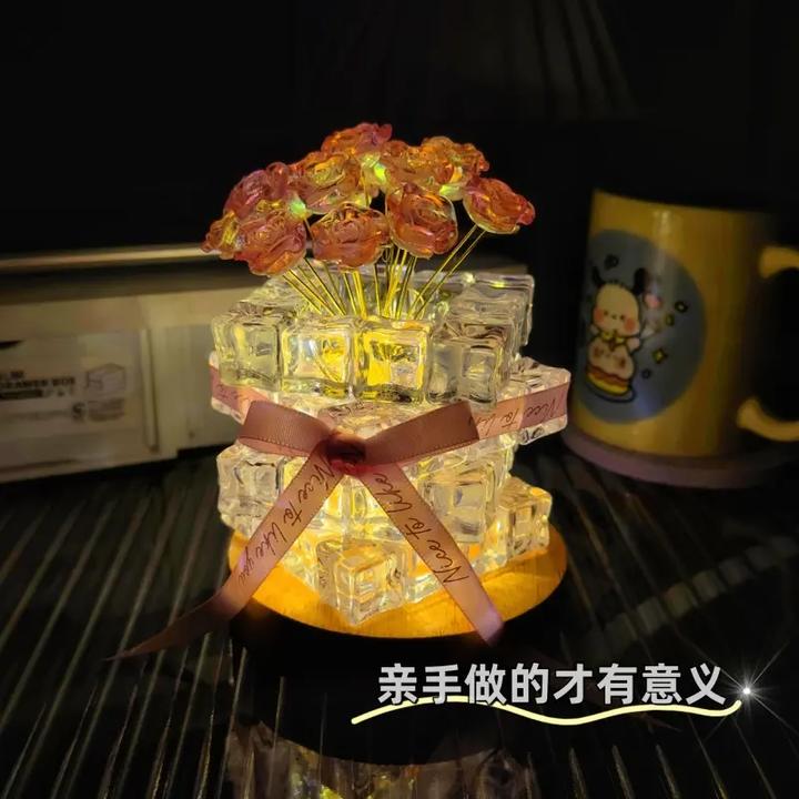 【正常发货】手工diy玫瑰花冰块小夜灯创意材料包送女朋友闺蜜L829