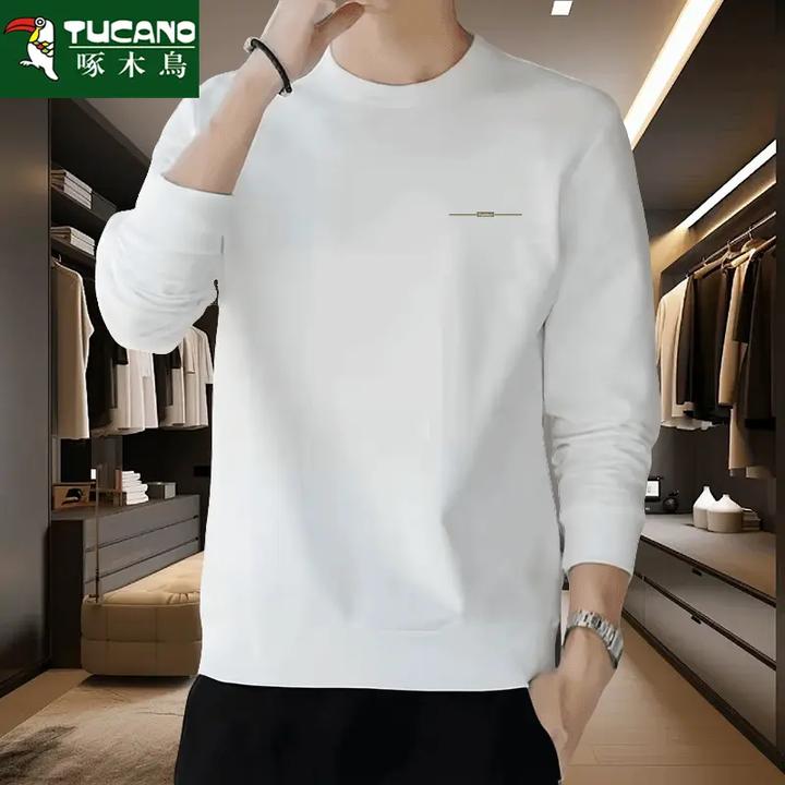 啄木鸟韩版新款男士华加厚圆领套头打底卫衣宽松大码卫衣潮流上衣