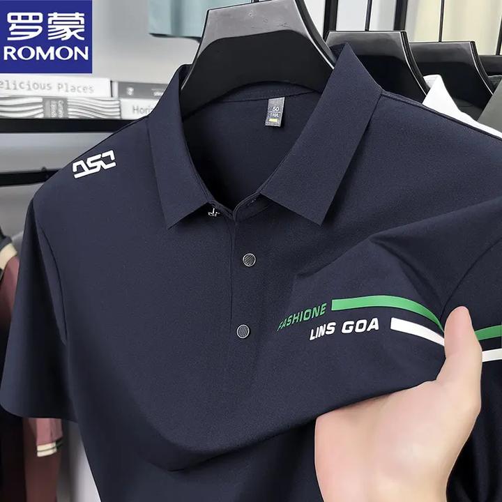罗蒙夏季冰丝免烫无痕时尚短袖polo衫潮流男士商务正装半袖T恤衫