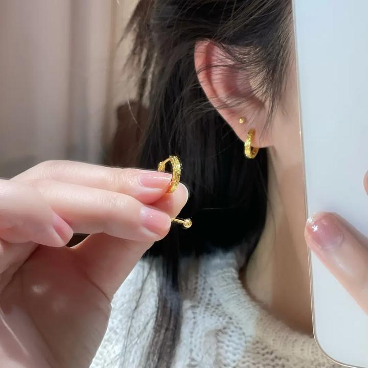 铜合金耳饰 金色碎碎冰耳扣高级百搭小众简约时尚精致美丽简约ins