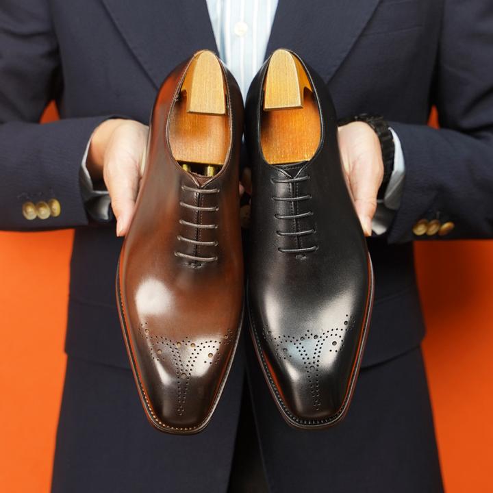 男士商务正装雕花皮鞋布洛克男鞋牛津鞋真皮透气黑色方头皮鞋H128