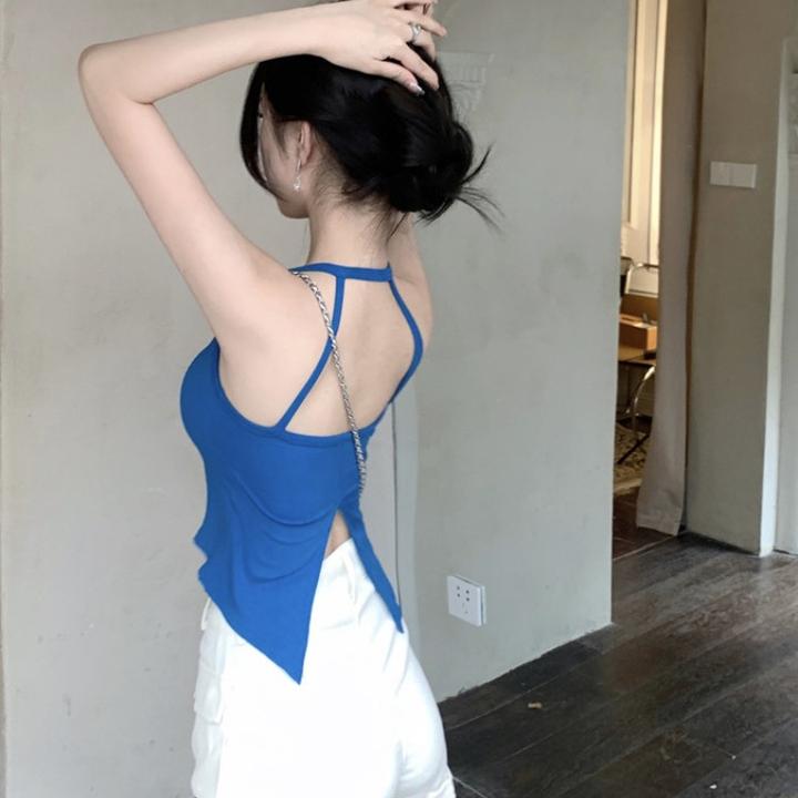 【秋冬内搭必备】挂脖吊带背心女内搭带胸垫开叉美背设计感修身显瘦