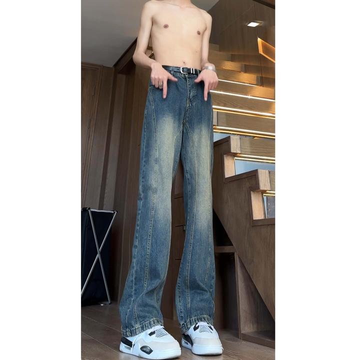 夏季薄款深蓝色微喇牛仔裤男微喇潮流男款牛仔裤穿搭户外牛仔穿搭