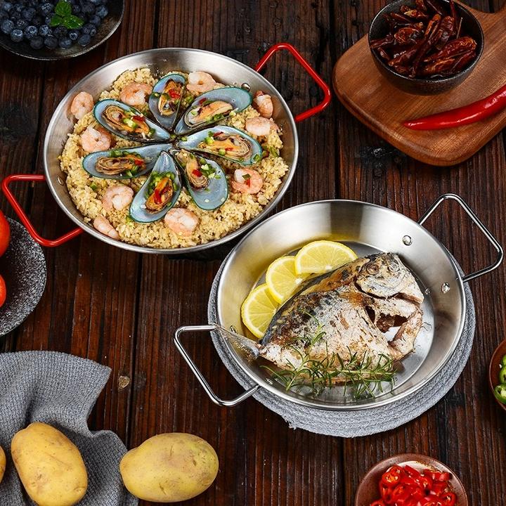 paella西班牙海鲜饭锅不锈钢双耳轻食平底锅韩式炸鸡盘沙拉意面盘