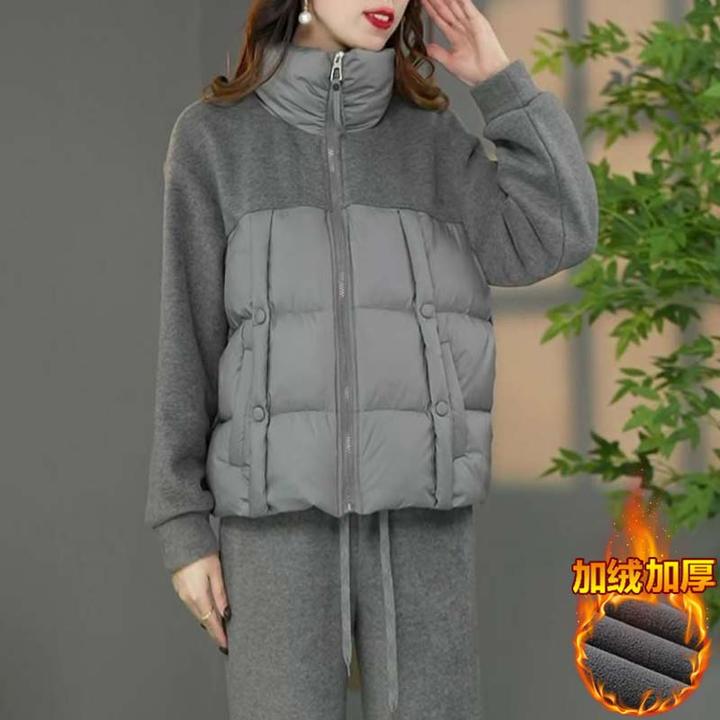 简约百搭气质棉服外套加绒裤子两件套2024年秋冬季新款时尚套装女